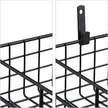 Набір із 3 дротяних кошиків Relaxdays, настінний кошик для зберігання, ВxШxГ 7,5 x 41 x 16 см, металевий кошик, ручки, універсальний кошик, чорний