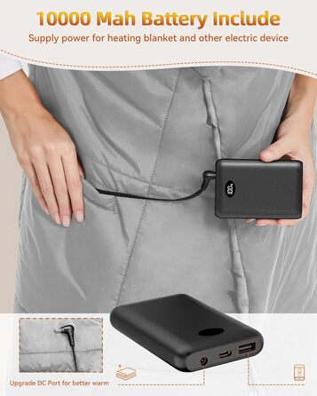 Бездротова ковдра з підігрівом та батареєю 7,4 В для чоловіків та жінок, електрична грілка FERNIDA, портативна шарф-підігрів для дому, офісу, подорожей, походів, сірого кольору