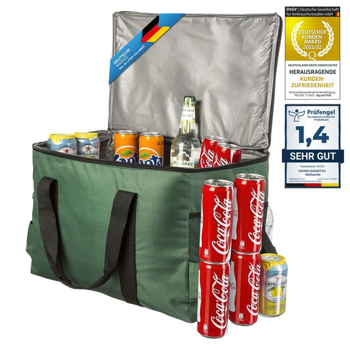 Сумка-холодильник XXL, ізольована сумка для напоїв та закусок, сумка для пікніка для кемпінгу, подорожей, відпусток, 15, 25 або 45 літрів - зелена