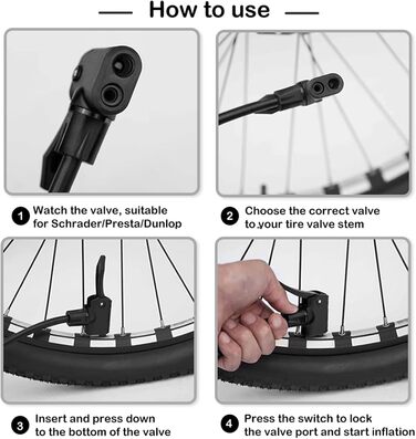 Велосипедний насос Hycline, підлоговий насос високого тиску 150/160 PSI, ручний насос для всіх типів вентилів - Presta, Schrader, Dunlop, Auto, французький вентиль, для велосипеда, шин, кульок (чорний без манометра)