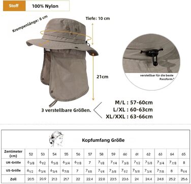 Чоловічий та жіночий сонцезахисний капелюх TOP-EX із захистом шиї від сонця, водонепроникний сафарі-капелюх для літа, трекінгу, походів, капелюх із широкими полями UPF 50, дощовик та сонцезахисний капелюх із захистом шиїсірий ML