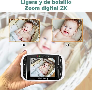 Монітор HelloBaby з камерою HB65, 3,2-дюймовий дисплей, радіоняня, кут огляду 360 градусів, дитяча камера з дистанційним керування
