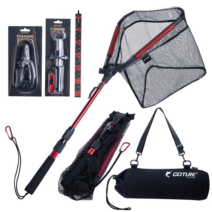 Телескопічний рибальський підсак Goture з плаваючою конструкцією NBR, складний підсак з гумованою сіткою з ПВХ, висувна ручка 42,5-112 см для форелі, окуня, щуки, сітки та інструментів