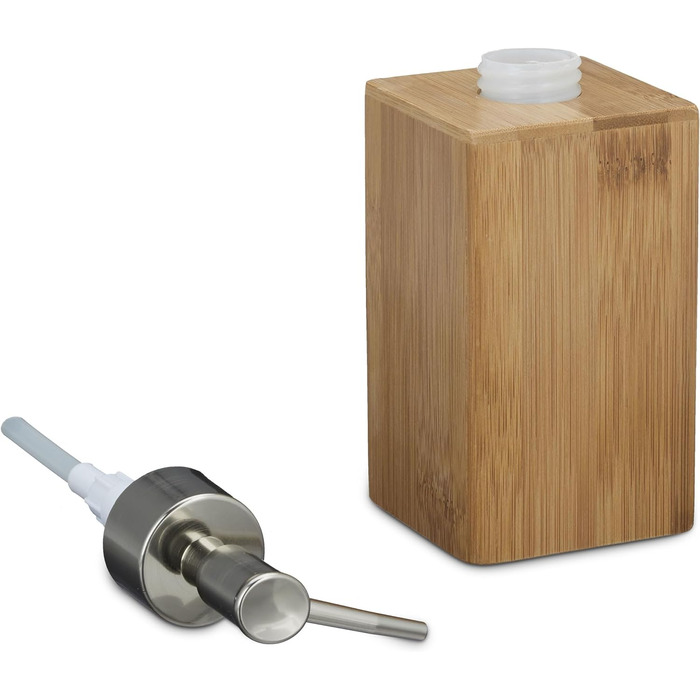 Дозатор для мила бамбуковий квадратний, ручний, ВхШхГ 18 х 6,5 х 8 см, дозатор для лосьйону, натуральний
