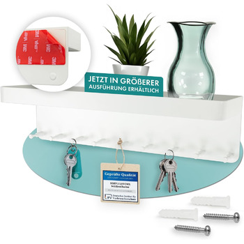 Велика ключниця преміум-класу з полицею без свердління з нержавіючої сталі Ключниця самоклеюча з клейкою стрічкою 3М Ключниця біла