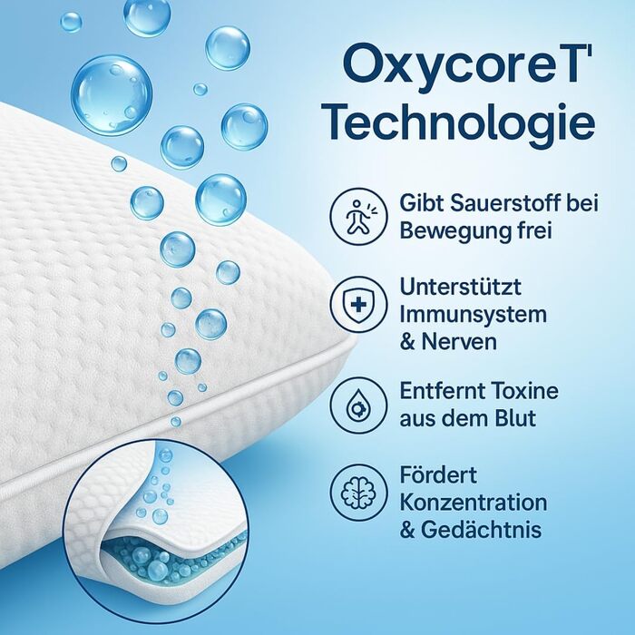 Подушка з піни з ефектом пам&39яті Oxycore, гіпоалергенна, можна прати при 40C, міцна якість з кисневою технологією