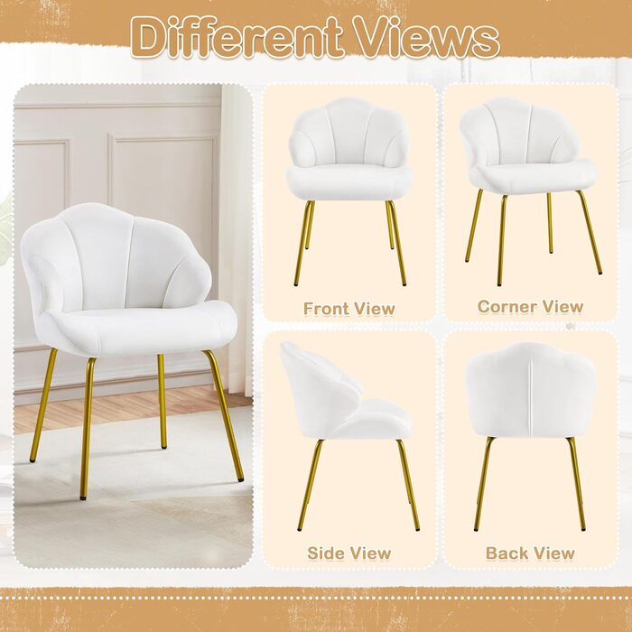 Крісло Yaheetech, крісло-шезлонг у формі мушлі, сучасне крісло з відкидною спинкою, м&39яке крісло з металевими ніжками, поліестер, для вітальні/туалетного столика/спальні, білий 1 білий