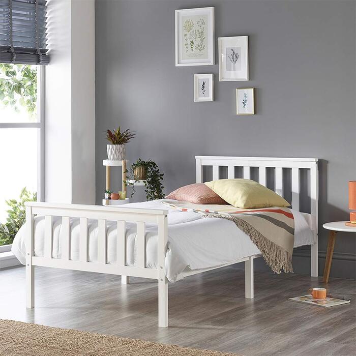 Ліжко Aspire Beds Atlantic Solid Timeless White Wooden Bed - елегантний дизайн Shaker, високоякісні матеріали, легке складання, універсальне, міцне, 200Д x 90Ш x 82В, біле