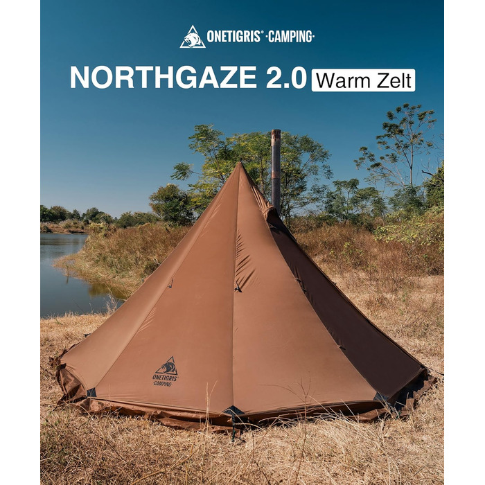 Намет OneTigris NORTHGAZE 2.0 Tipi для 2-4 осіб, кемпінговий намет на 4 сезони, водонепроникний, пірамідальний, 3000 мм (нейлон)