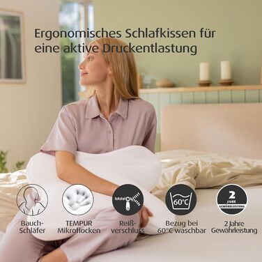 Подушка для сну TEMPUR Ombracio, ергономічна подушка у формі метелика для тих, хто спить на животі, середньої жорсткості, 60 x 50 x 10 см, біла (модель-наступник подушки)