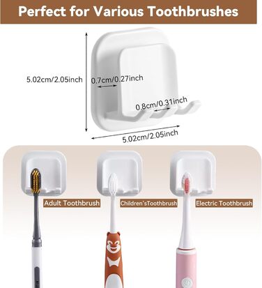 Тримач для зубної щітки з 2 шт. Настінний тримач для чашки для зубної щітки без свердління, водонепроникний тримач для зубної щітки Самоклеючий тримач для електричної зубної щітки, для настінного кріплення Ванна кімната Кухня Вітальня