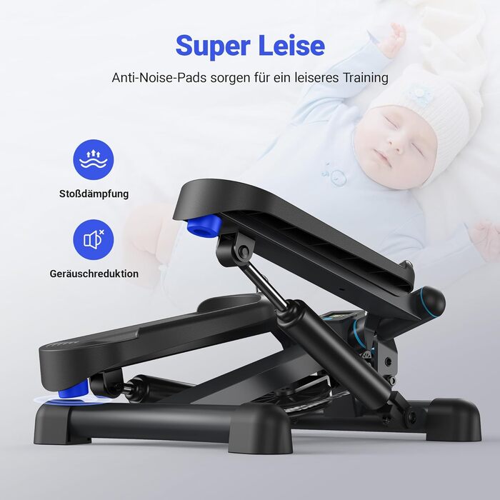 Степер MERACH 2-в-1 для домашнього використання, тихий міні-степер 150 кг з РК-монітором, степер з гойдалками вгору-вниз з силовими канатами для тренування ніг/рук/сідниць, фітнес-вправи для домашнього офісу, синьо-чорний