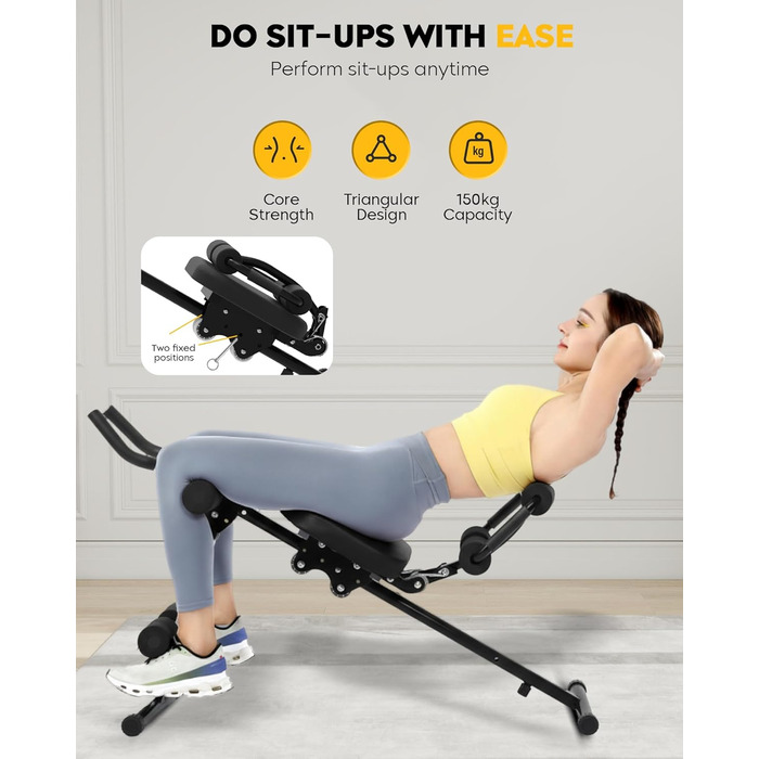 Тренажер для м&39язів живота GuuG складний тренажер для живота, фітнес-тренажер для живота, домашній тренажерний зал для чоловіків та жінок, чорний