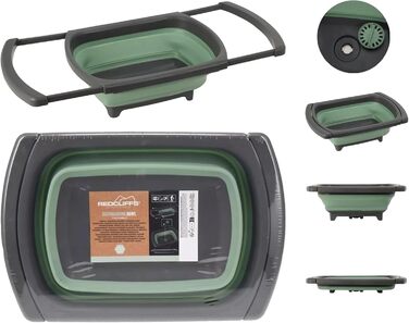Складана раковина Tool & Tree зеленого кольору Кемпінгова раковина зі зливом, нековзними ніжками та висувними ручками Компактна, міцна раковина для використання на свіжому повітрі, подорожей, кухні для автофургонів та кемпінгу