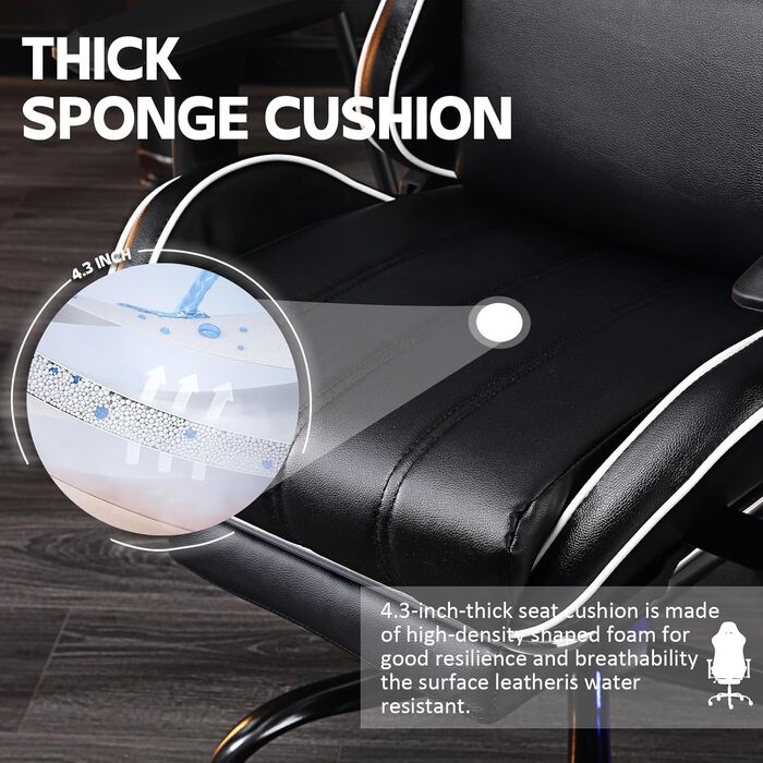 Ігрове крісло Cavabien, вантажопідйомність 200 кг, регульоване по висоті ігрове крісло, ігрове крісло з регульованою поперековою опорою, комп&39ютерне крісло зі штучної шкіри (чорне)