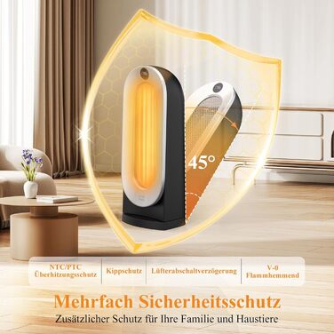 Енергозберігаючий вентилятор-обігрівач Minthouz, 2000 Вт, тихий, 3 режими нагріву для дому з еко-режимом, коливання 70, 12-годинний таймер, захист від перекидання для дому, офісу, вітальні, приміщень