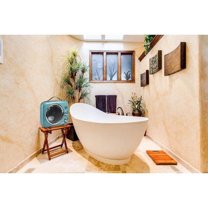 Вентилятор Ariete 808 Vintage, холод і тепло, регульований термостат, ручка для зручного транспортування, 2000 Вт, світло-блакитний вінтажний вентилятор