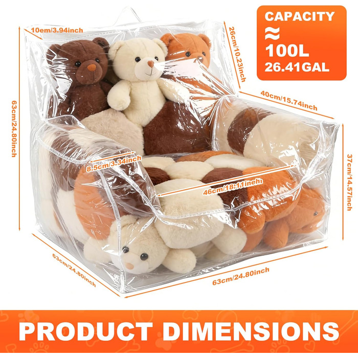 Дитяче плюшеве крісло для зберігання іграшок, дитяче крісло для малюків, прозоре м&39яке крісло-мішок з м&39якою іграшкою, чохол для крісла-мішка з ПВХ, крісло-мішок для дитячої кімнати, вітальні, ігрової кімнати, класу