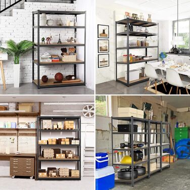 Міцний стелаж 180x120x60 см Система стелажів Регульовані полиці Безболтовий стелаж 875 кг Полиця 5 МДФ панелей Полиця для зберігання Полиця для підвалу Полиця для гаража Чорний 180 x 120 x 60 см, 2 шт.