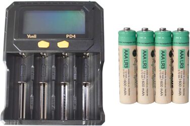 Універсальний зарядний пристрій для літій-іонних (Li-ion) та нікель-металгідридних (Ni-MH) акумуляторів - функція тестування акумулятора - РК-дисплей, USB-кабель - додатково батарейки (вкл. 4 шт. AA/Mignon)