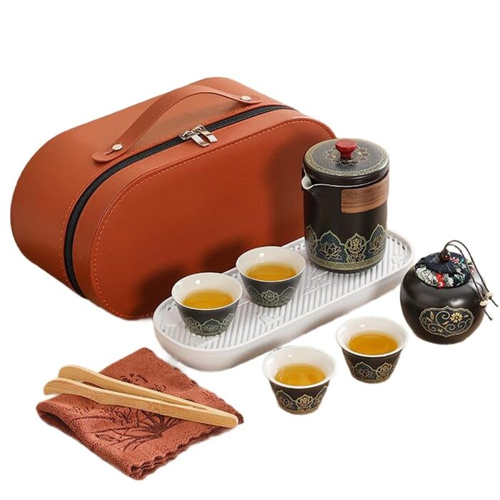 Портативний чайний набір з кераміки швидкий заварник та чашки в китайському стилі. Легкий, розкішний подарунок для друзів, чорний колір.