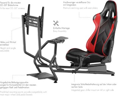 Кокпіт/крісло для гоночного симулятора з кріпленням для моніторів 3755 дюймів, чорний, 0065 -
