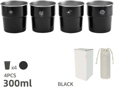 Набір із 4 шт. абельованих туристичних кухлів з нержавіючої сталі об&39ємом 300 мл, кухлі з нержавіючої сталі 304 для кемпінгу, походів та пікніків, зелений, кремовий, білий, чорний та темно-синій кольори