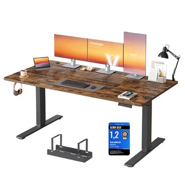 Стіл VASAGLE з регульованою висотою, 160 x 80 см, порт USB-C, подовжувач для зберігання, стіл для роботи стоячи, нагадування про тривале сидіння, 3 кнопки пам&39яті, для офісу, вінтажний коричневий LSD146KD02 160 x 80 см вінтажний коричневий