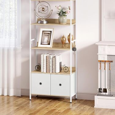 Окремостояча полиця WOLTU, книжкова полиця з 5 полицями та 2 шухлядами, настільна полиця для вітальні, кухні, кабінету, спальні, з металевим каркасом, 63x187x30 см, світлий дуб білий, RGB62whe 63x30x187 см Світлий дуб білий