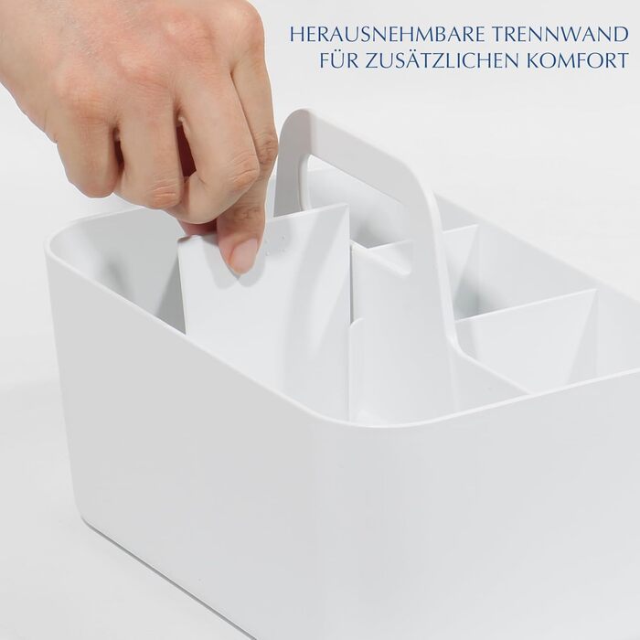 Кошик-органайзер з ручкою, 24x15x11 см, пластиковий кошик, кошик для прибирання, кошик для рукоділля, кошик для столу, місце для зберігання ручок, для ванної кімнати, для туалетного столика, для приладдя для рукоділля, для швейного приладдя (білий) Білий-