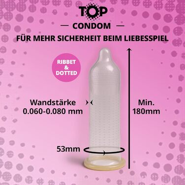 Презервативи TOP Ribbed & Dotted, рельєфні, 53 мм, 40 шт