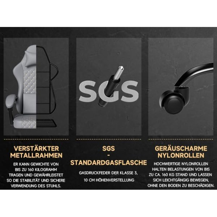 Ігрове крісло з масажем та підставкою для ніг - Ергономічне офісне крісло 150 кг - Ігрове крісло з 3D підлокітниками - Ергономічне офісне крісло для домашнього офісу та ігор (сіре)