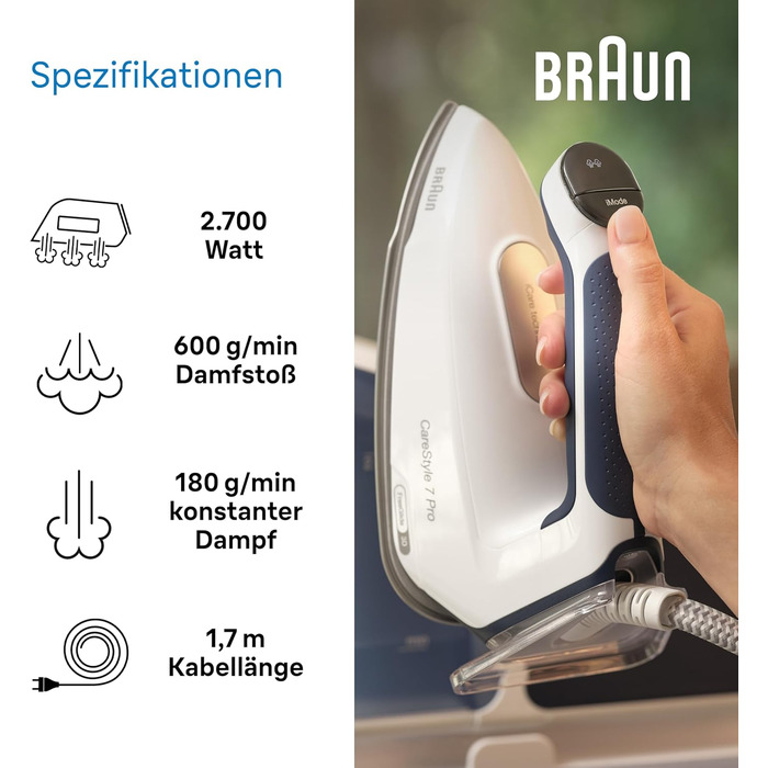 Парова прасувальна станція Braun CareStyle 7 Pro IS 7282 BL - парова праска з підошвою FreeGlide 3D, функція iCare, знімний резерв