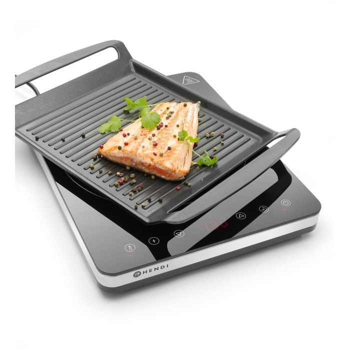 Індукційна плита HENDI, модель 2000, варильна поверхня, керамічна скляна поверхня, сенсорне управління, для сковорідок з діаметром дна до ø260мм, 230В, 2000Вт, 296x370(В)46мм, нержавіюча сталь 2000 Вт