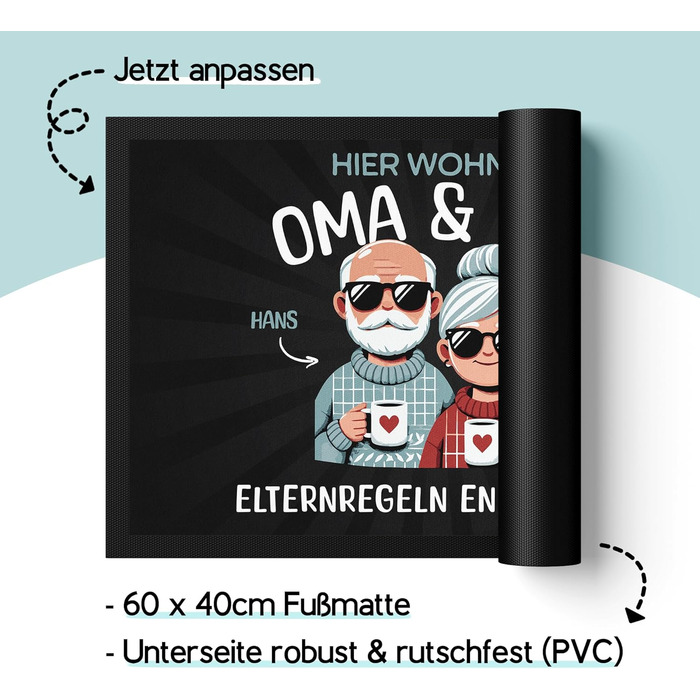 Килимок для бабусі та дідуся Персоналізований килимок для бабусі та дідуся, кумедний подарунок на день народження Бабуся та дідусь живуть тут, 60x40 см
