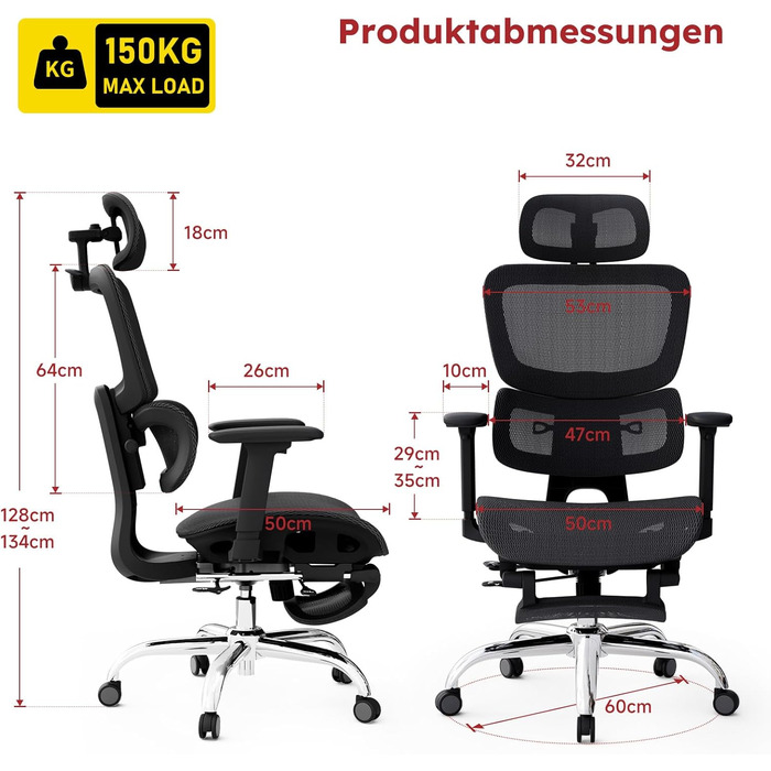 Ергономічне офісне крісло з підставкою для ніг та знімною подушкою