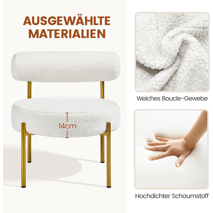 Крісло Yaheetech Lounge, крісло-реклайнер з тканини букле, обіднє крісло зі спинкою, стильне крісло для вітальні, крісло для відпочинку, 1 білий колір