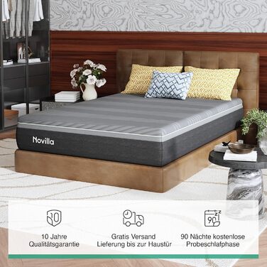 Матрац Novilla Coolmax 140x200 см 7-зонний матрац з холодної піни з гелем та зеленим чаєм, з охолоджувальною тканиною, H3 та H4 середньої жорсткості, висота 30 см, сертифікований Oeko-Tex, дихаючий чохол, який можна прати, 140 x 200 см 30 см