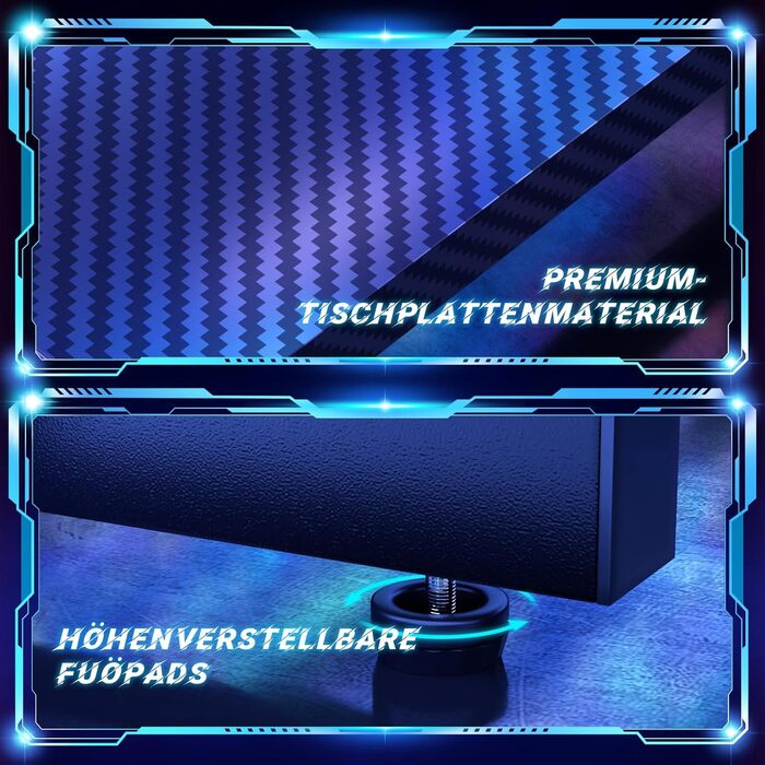 Ігровий стіл L-подібний 150x130 см, Кутовий стіл для ігор, L-подібний стіл з підставкою для монітора, Карбоново-чорний 150 x 130 см Чорний