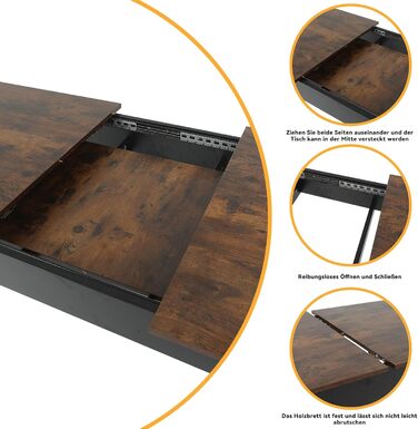 Розсувний обідній стіл ARTETHYS 105/150x70 см, кухонний обідній стіл в індустріальному стилі, прямокутна стільниця для 4-6 осіб, дерев&39яний стіл з металевими ніжками, стіл для їдальні, кухні, вітальні 105-150x70 см