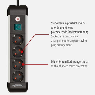 Розеткова планка Brennenstuhl Premium-Alu-Line 4-роздільна/розеткова планка з високоякісного алюмінію (розетка на кілька розеток з