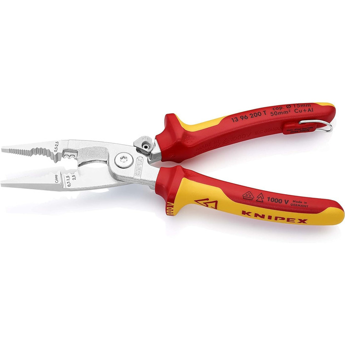 Інсталяційні кліщі KNIPEX для електромонтажу, хромовані, ізольовані, 13 96 200 T