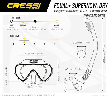 Комплект маски та трубки для дорослих Cressi HiroQuest Limited Edition від Стіва Аокі. Маска F-Dual трубка Supernova Dry одного розміру, чорно-бірюзові лінзи Spectra.