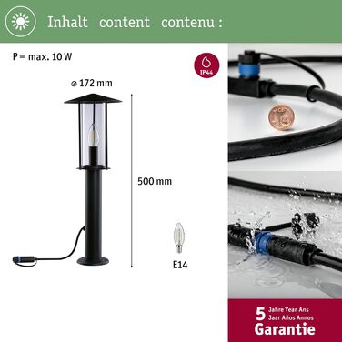 Світловий стовп Paulmann Plug & Shine LED Classic, 3000K, антрацит, сучасний стиль, висота 50 см