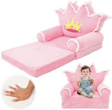 Дитяче крісло, зручний дитячий диван-ліжко, розкладний диванчик для малюків, легке дитяче крісло-шезлонг, портативний диванчик для дітей віком від 1 до 4 років (рожева хутряна корона з кульок)