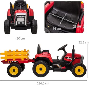 Електричний трактор з причепом, дитячий трактор на колесах з дистанційним управлінням, дитячий електромобіль з функцією MP3, дитяч