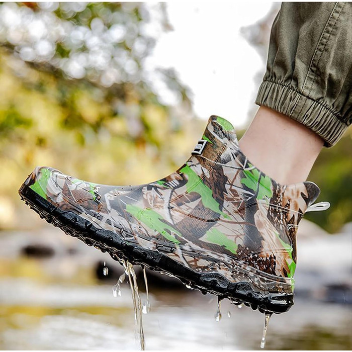 Водонепроникні гумові чоботи Pangolin для чоловіків та жінок, камуфляжні садові чоботи без шнурівки, легкі дощовики з нековзною підошвою, короткі черевики для риболовлі, кемпінгу, зелені, EU 43