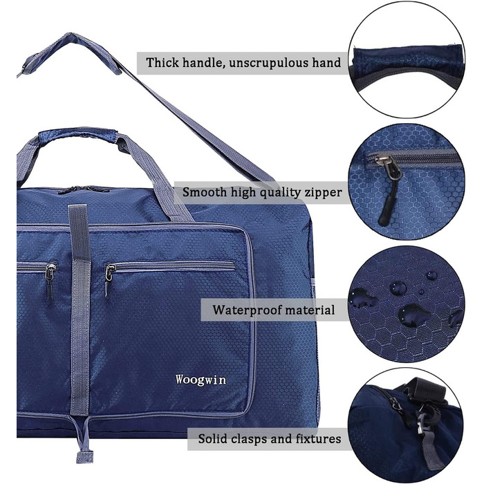 Велика складна дорожня сумка об&39ємом 60 л для чоловіків та жінок з відділенням для взуття, водонепроникна, сумка для сауни, дорожня сумка для спорту, відпустки, спортзалу, ночівлі, нова, темно-синя