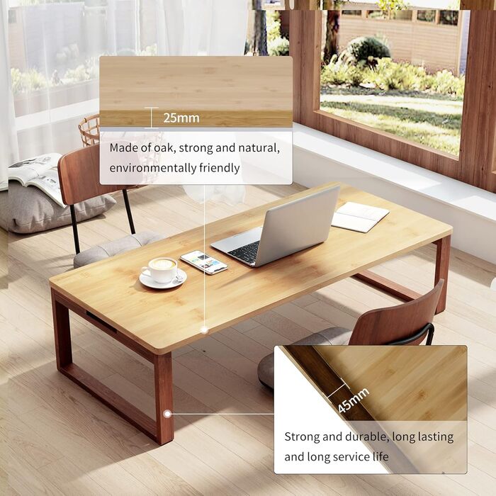 Складаний журнальний столик soges, бічний столик з бамбука, низький журнальний столик у японському стилі, для вікна, татамі, для вулиці, для ліжка, 80 см x 50 см 80 см x 50 см x 31 см