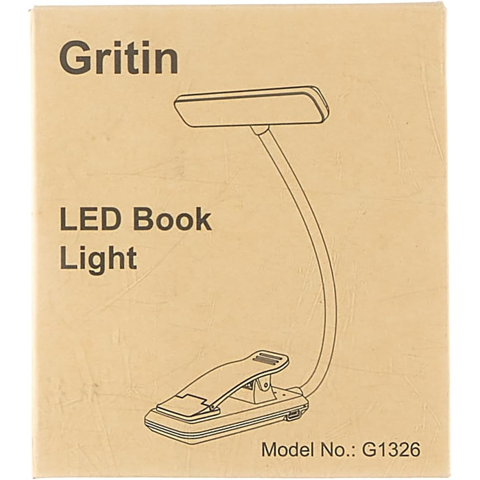 Лампа для читання Gritin Книжковий затискач, акумуляторна книжкова лампа USB з 19 світлодіодами, 3 режими колірної температури, тр